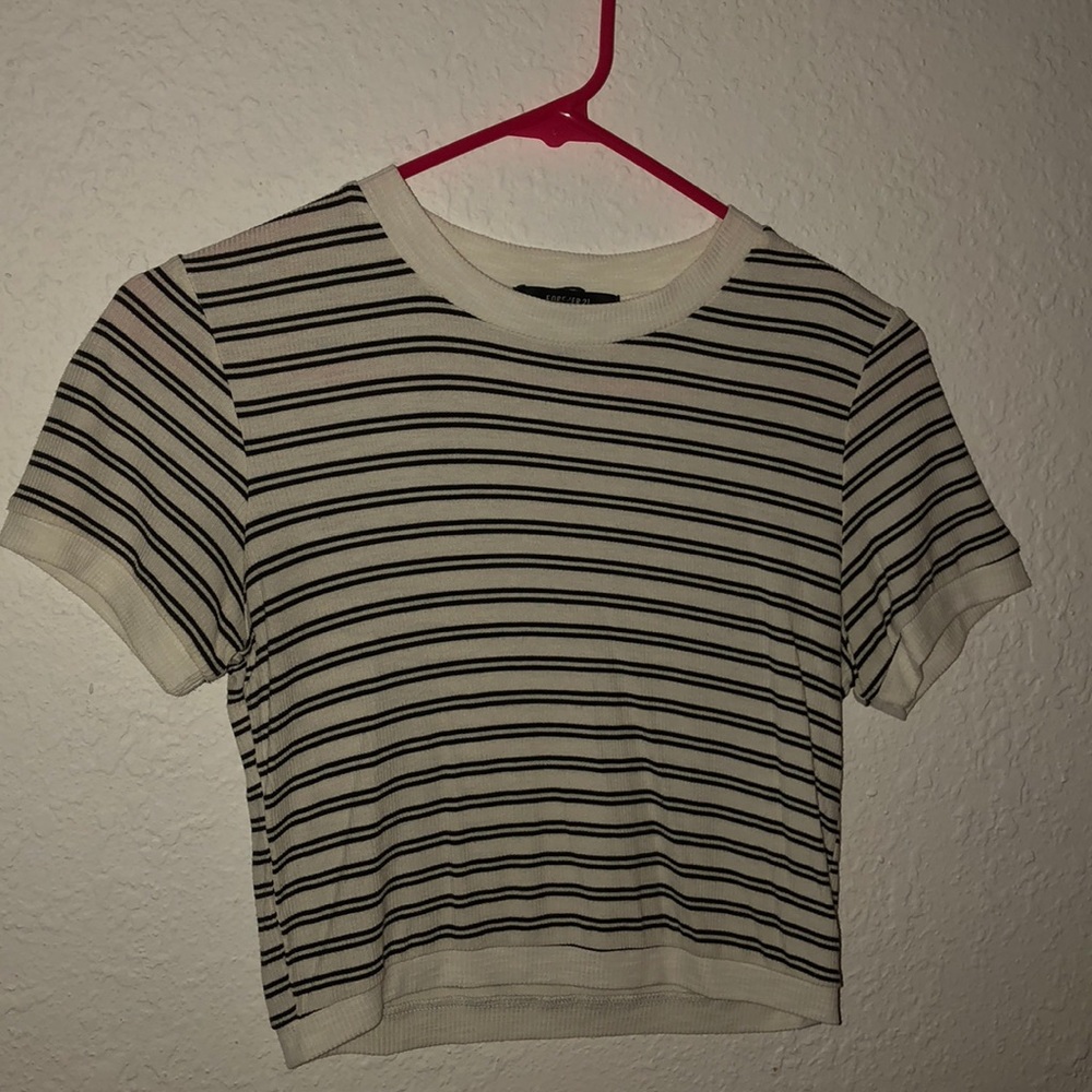 white and black striped crop top